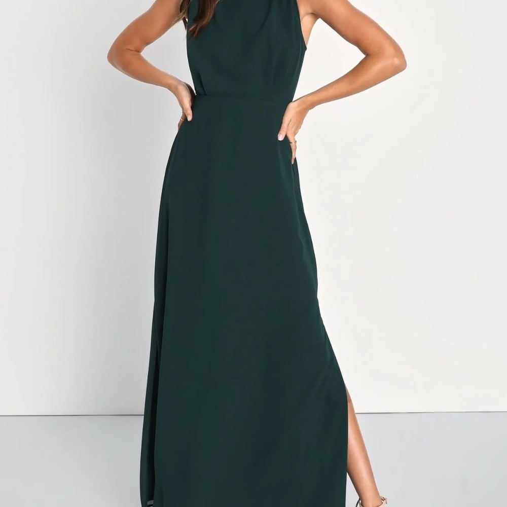 Lulus Classic Elegance Emerald Chiffon Sleeveless Mock Neck Maxi Dress size XL